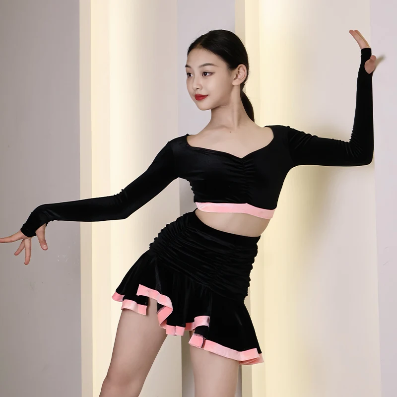 Costumes de danse latine pour filles, Costumes d'entraînement pour enfants, Costumes de spectacle professionnels, nouvelle collection automne et hiver