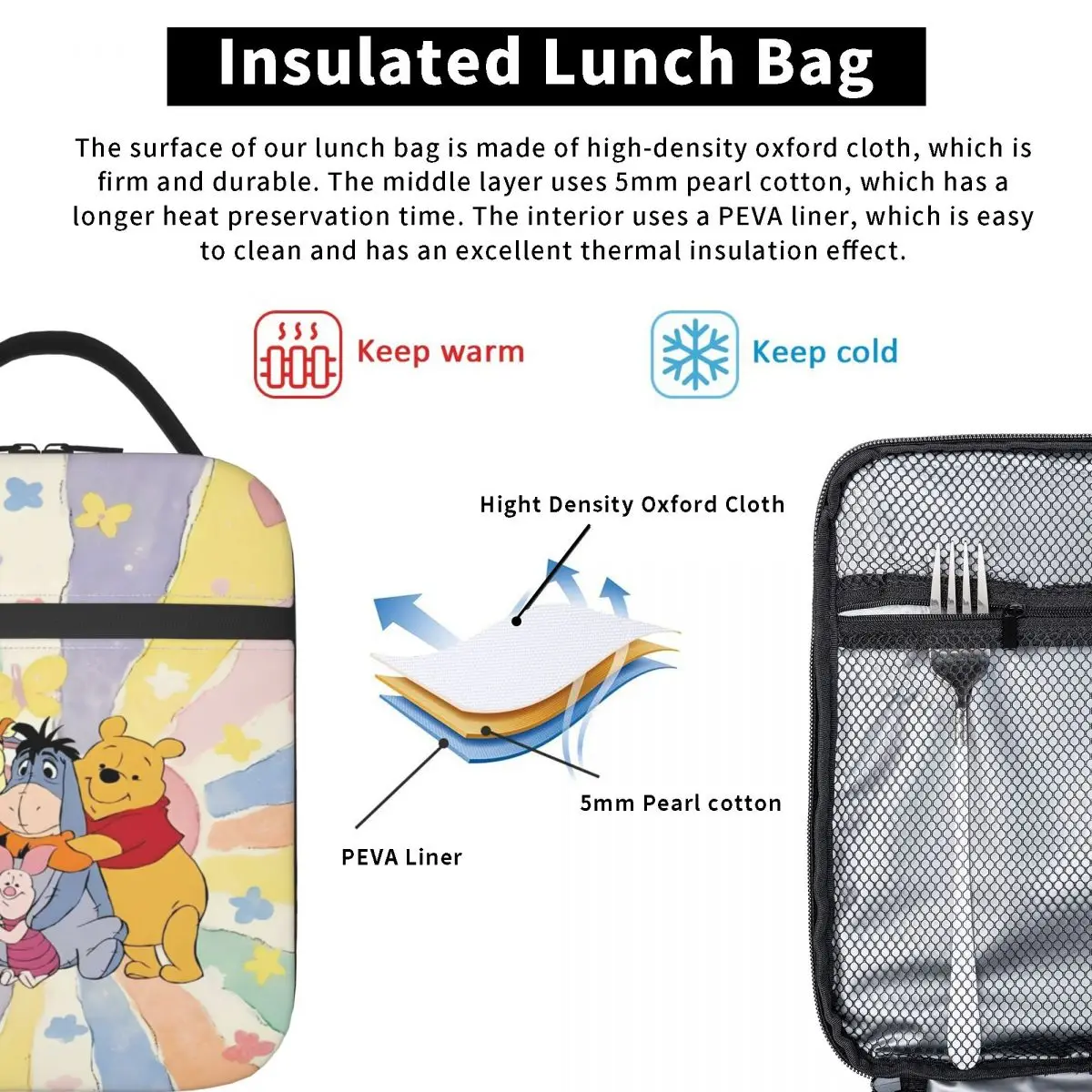 معزول حقيبة حمل الغداء ويني ذا بوه الكرتون ميرش علبة طعام الغداء تصميم فريد من نوعه الحرارية برودة بينتو صندوق للنزهة