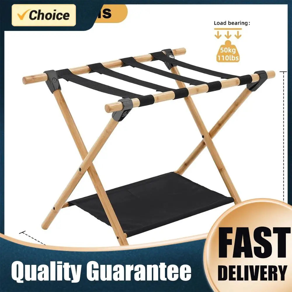 Bamboo Luggage Rack Foldable Luggage Stand with Nylon Straps Suitcase Bracket Suitable for Guest Room Bedroom Hotel