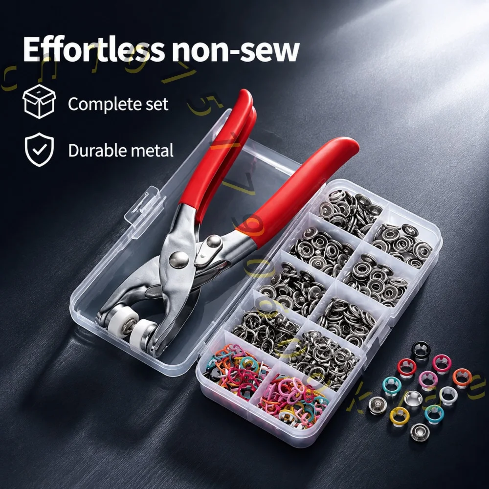 100 Sets Snap Fasteners Kit with Pliers Press 9.5mm Snap Fasteners Kit, Five Claw Buckle Set for Clothes Hats Sewing