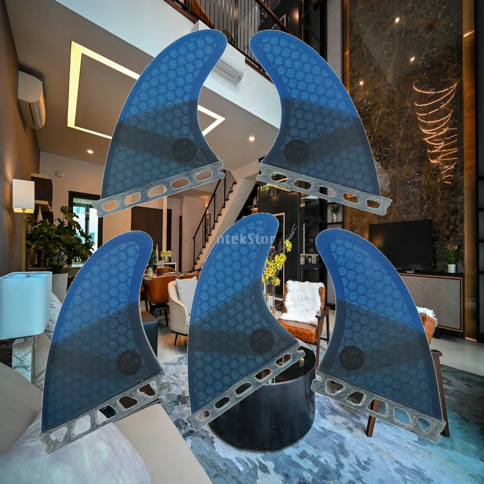 5 Pieces Honeycomb Surfboard Fins Performance Fins with Honeycomb Pattern Thruster Fin Set Controlled Flex Strong for Surfers