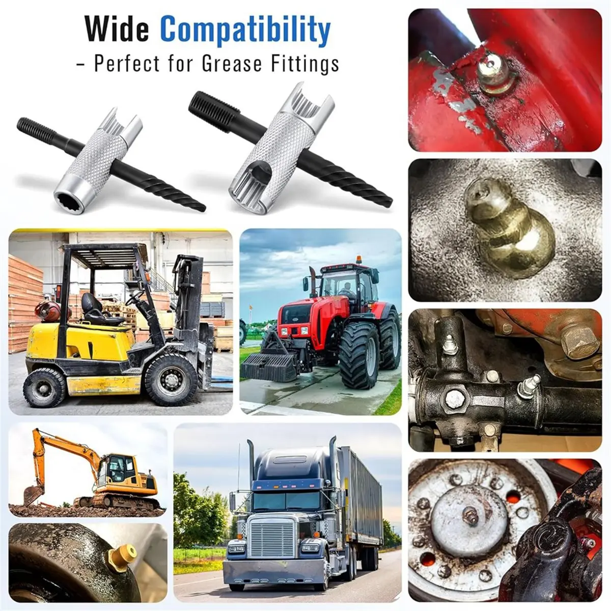 DT35BG 2 Pcs Grease Zerk Fitting Tool Grease Fittings Assortment with Removal Tool Fit 1/4