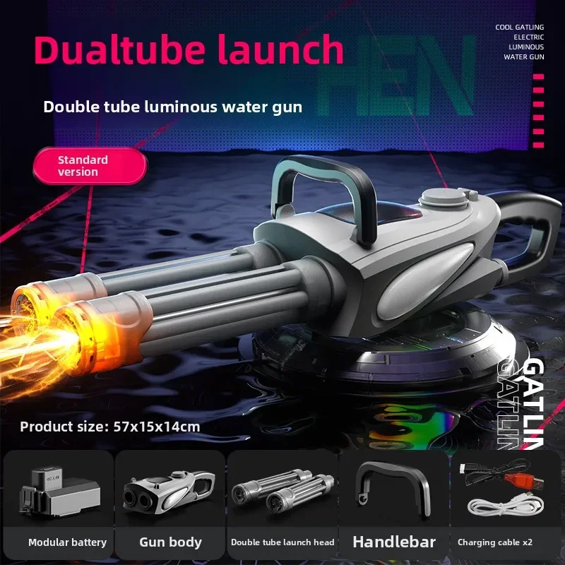 Pistola de água elétrica com focinho duplo, brinquedo com luzes, grande capacidade, pistola de água, spray blaster, piscina, brinquedo de verão para crianças e adultos