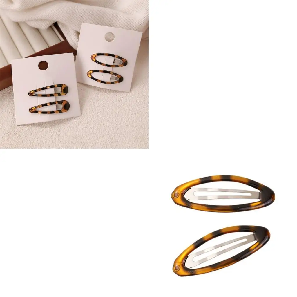 

652F Set of 2 Trendy Animal Pattern Hair Ornaments Traditional Oval Metallic Barrettes for Women Girls