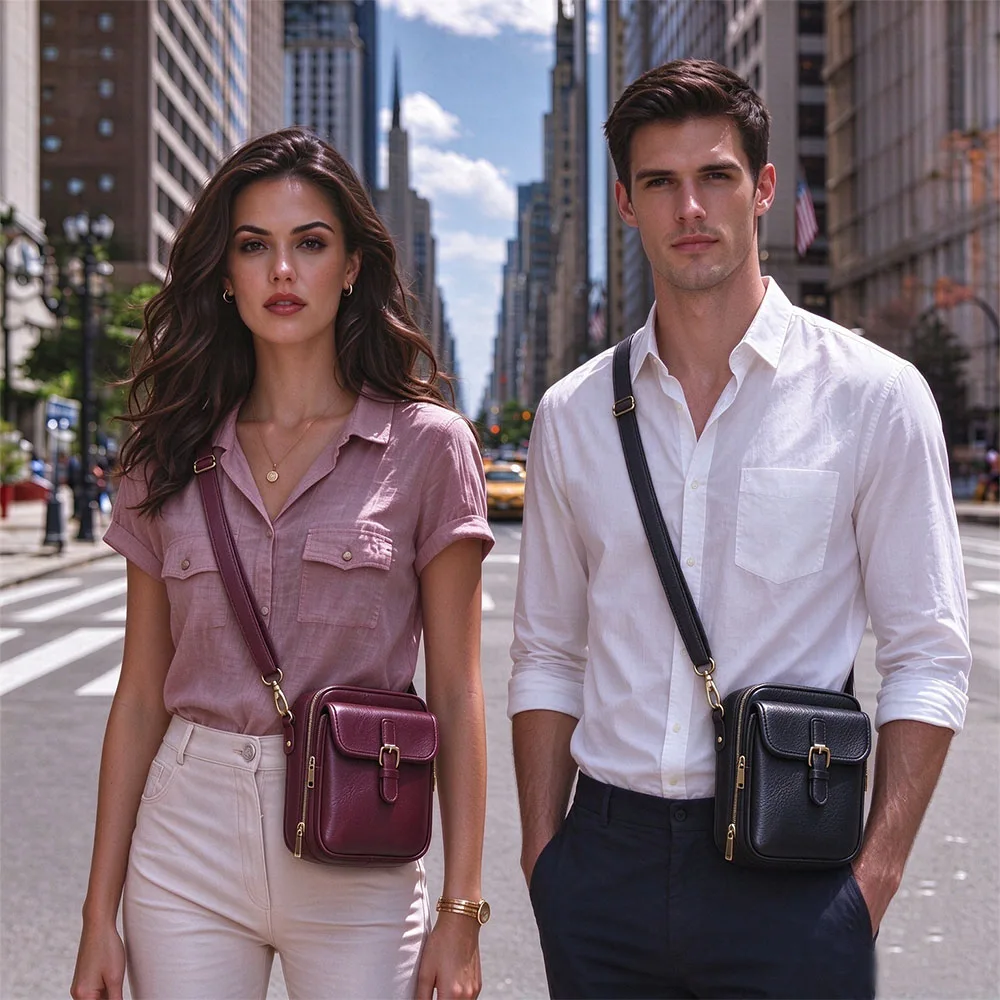 Small Crossbody Bag for Men Women, Vegan Leather Anti Theft Shoulder Purse with Card Slots, Multi Pocket Messenger Wallet Bag view 6