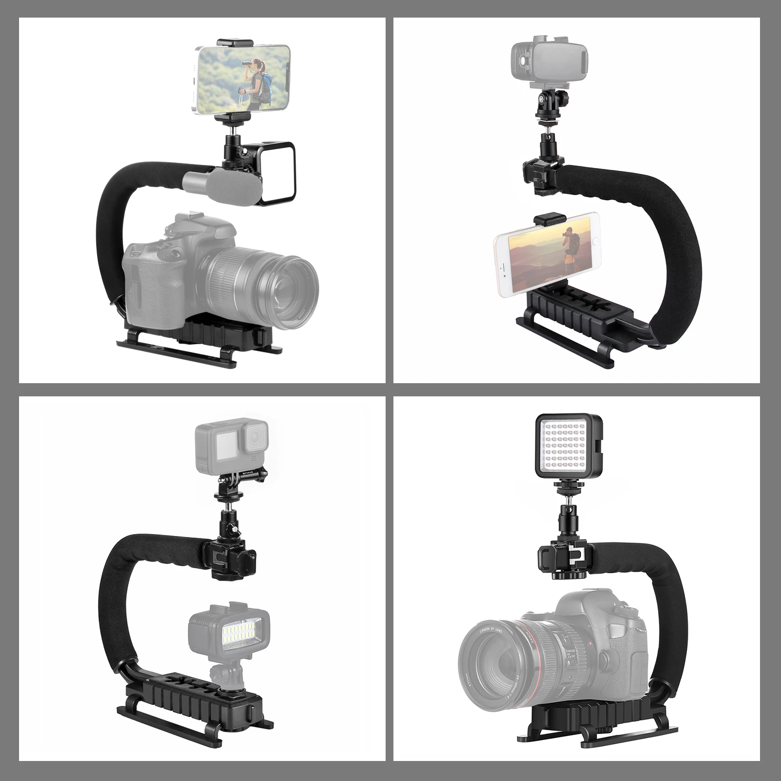 PULUZ U/C شكل المحمولة المحمولة DV قوس استقرار + LED إضاءة الاستوديو عدة والأحذية الباردة ترايبود رئيس لكاميرات SLR المنزل DV جاء