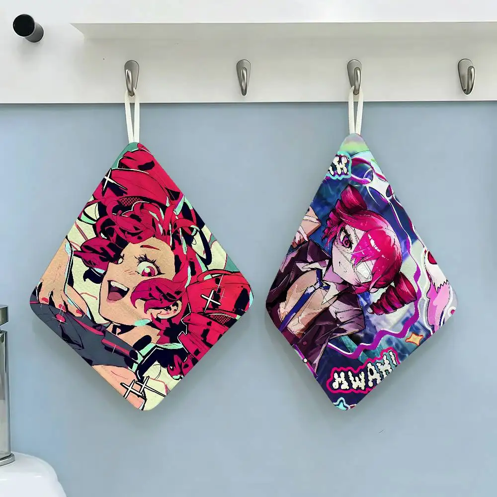 Vocaloid Kasane Teto Cute Polyester Cotton Hand Wiping Towel, Anti-shrink Hanging Kitchen Cloth for Household Cleaning