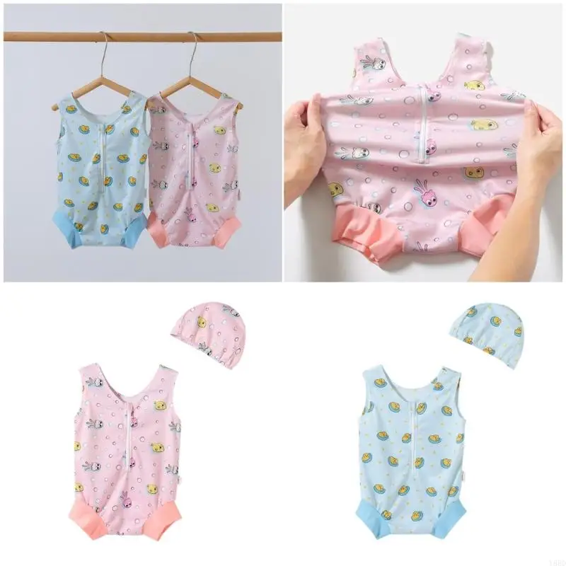 Y88D Soft Fabric Infant Integrated Swimsuit for Water Play with Pattern UPF50+