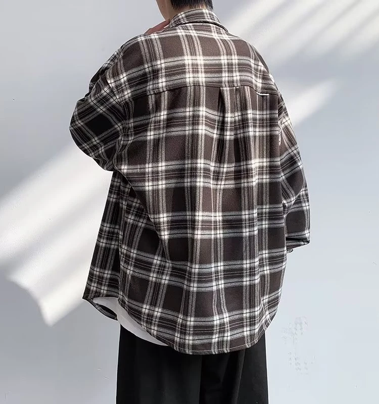 

y Plaid Long Sve irt Men's Casual American Retro Sle Spring Autumn New High Sensation Boy's Faion Loose Fit irt