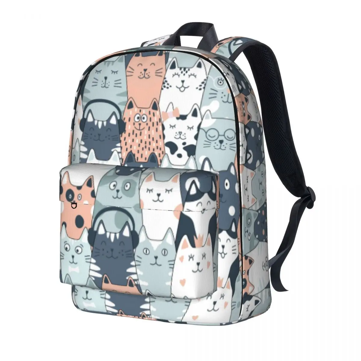 Fun Cat Pattern Backpack Pet Feline Doodle Student Unisex Polyester University Backpacks Aesthetic High School Bags Rucksack