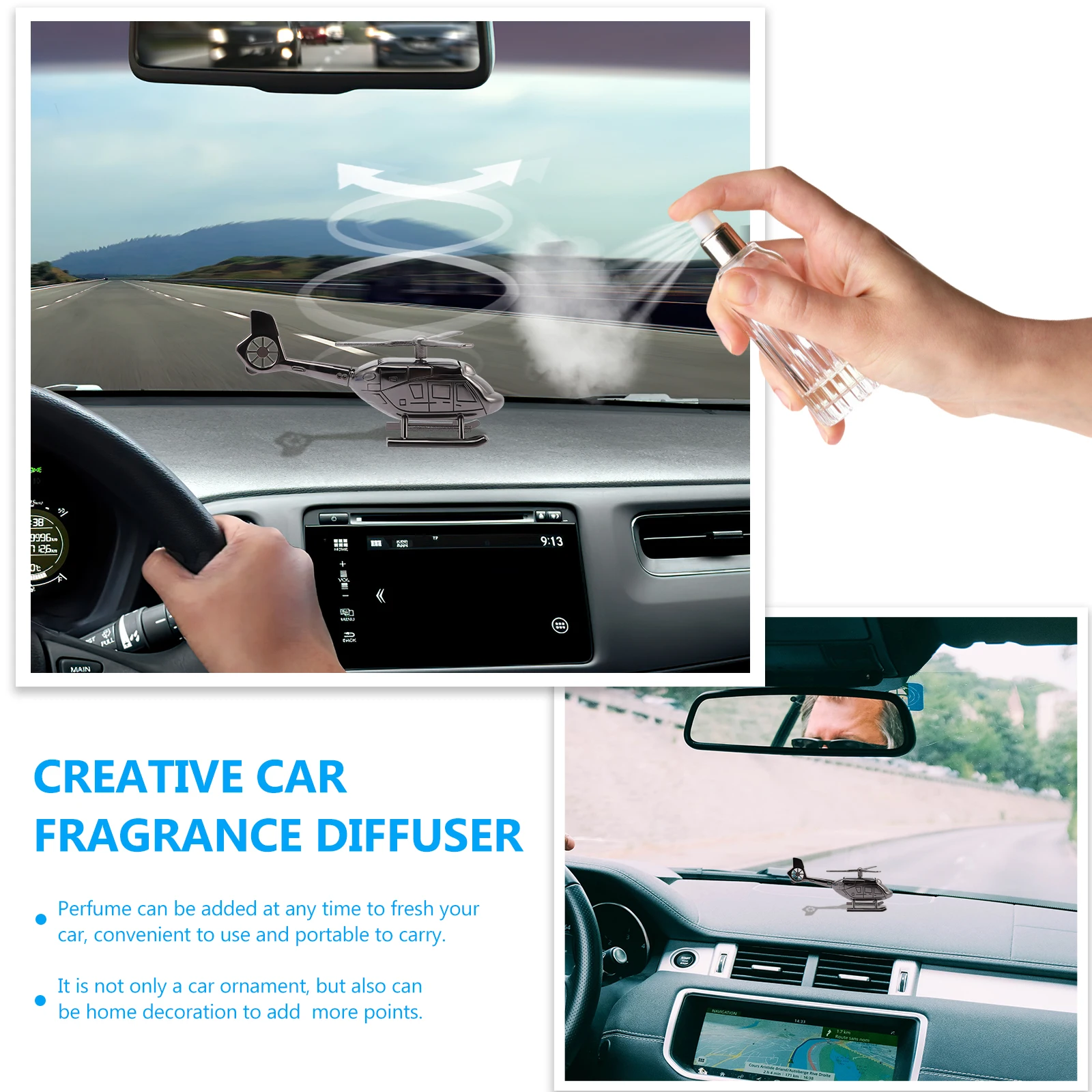 

Alloy Car Fragrance Diffuser Air Freshener Portable Helicopter Design Home Decoration Gift Solar Aromatherapy Perfume Car nament