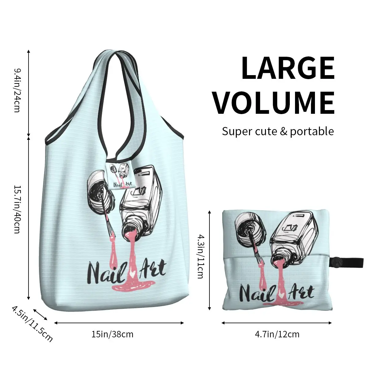 Kawaii Printing Modern Nail Polish Tote Shopping Bags Portable Shoulder Shopper Manicure Manicurist Handbag