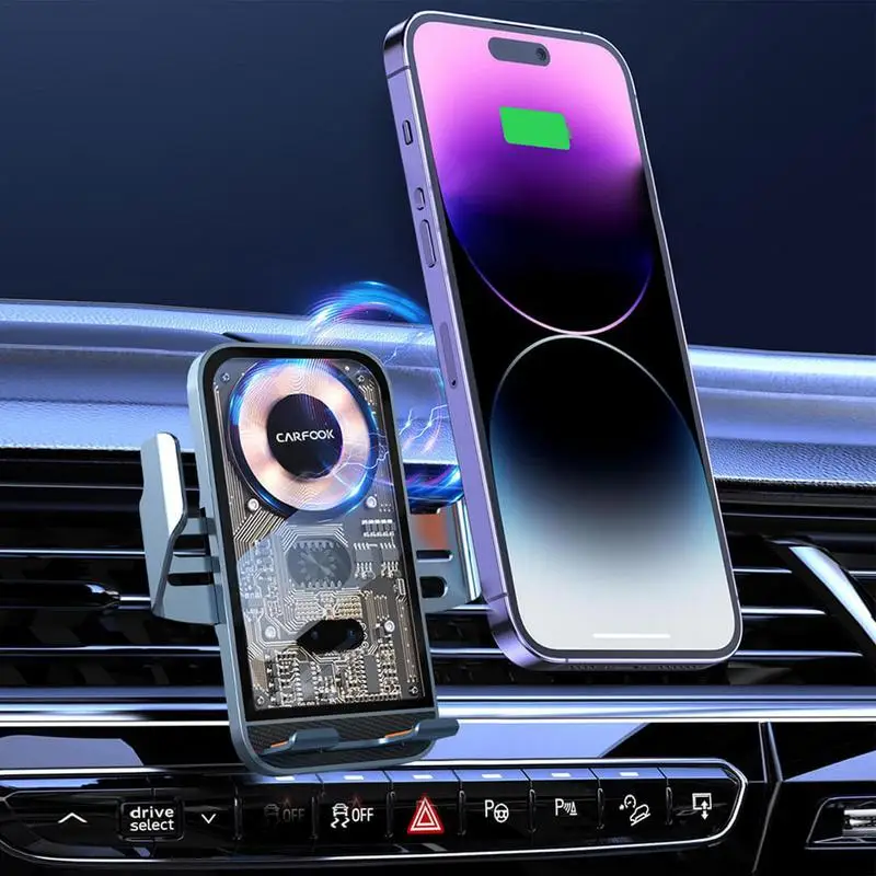 Vehicle Charging Phone Stand 360-Degree Rotation Wireless Car Air Vent Charger Auto Alignment Air Vent Phone Bracket For