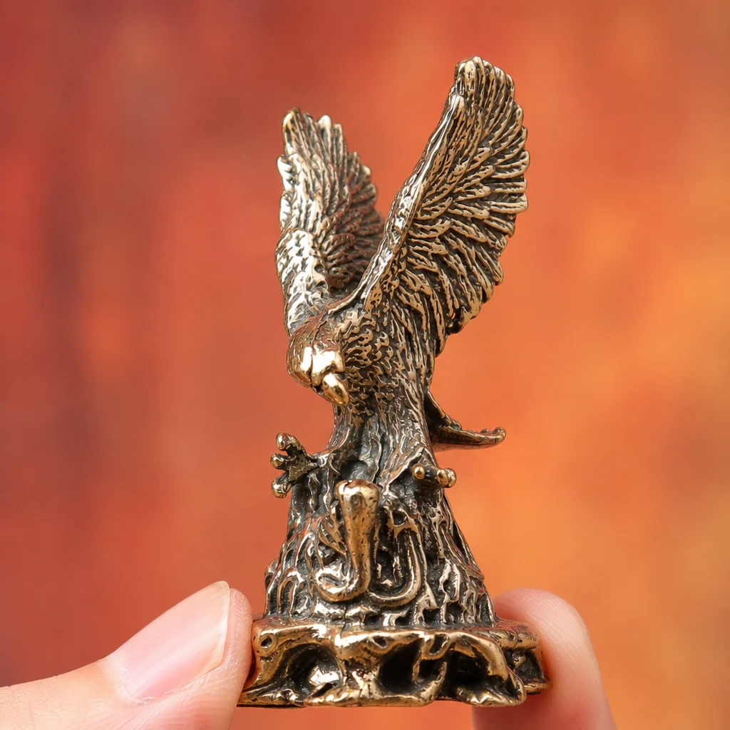 Brass Eagle Catching Snake Mini Figurine Wildlife Sculpture Desktop Decor Tea Pet Home Office Shelf Ornament