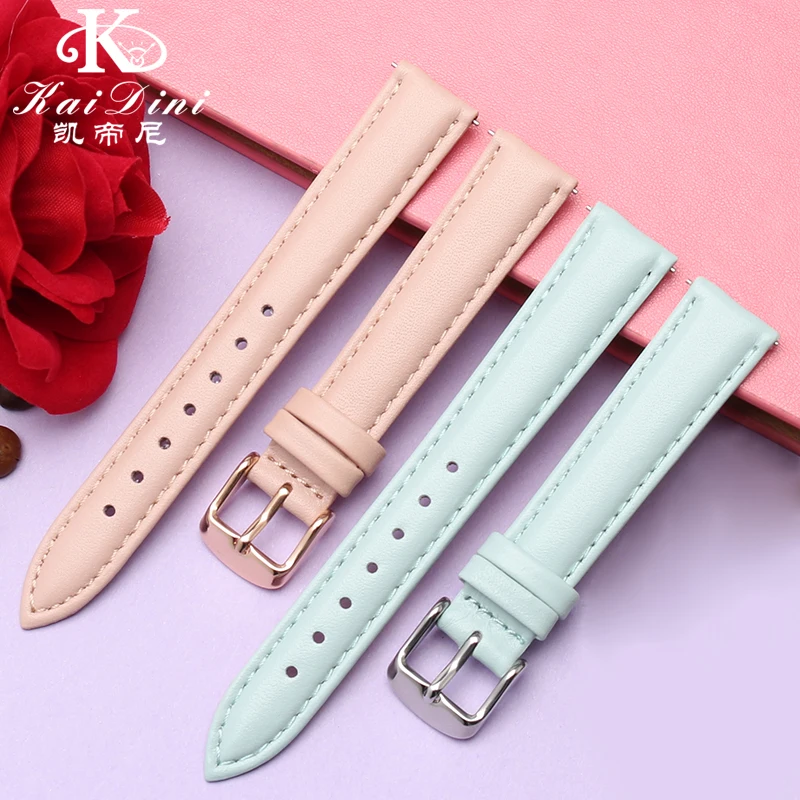 Women Genuine leather Quick release Strap bracelet white red Cowhide Small Dial strap pin buckle watch band 12 14mm 15mm 16mm 18