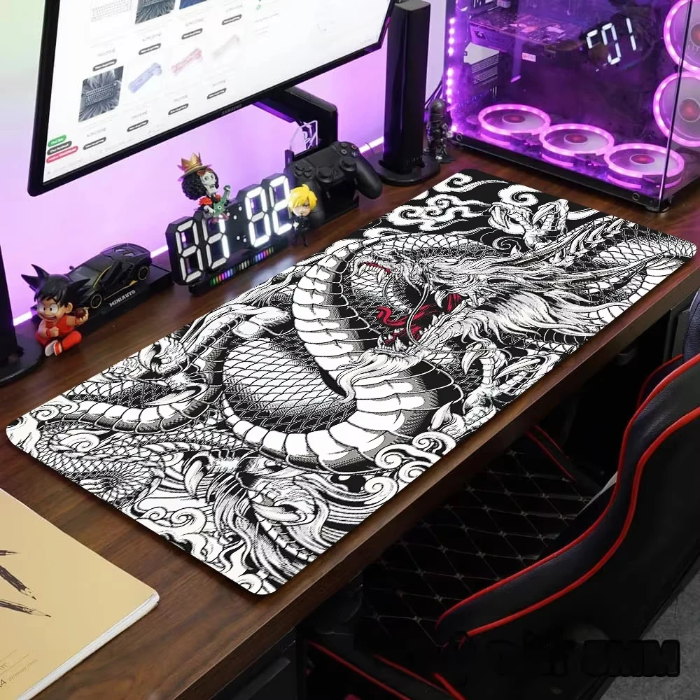 VIKAMA Red Flower Ocean Wave Traditional Chinese Dragon XXL Desk Mat Non Slip Rubber Gaming Mouse Pad Home Office Tabletop Decor view 2