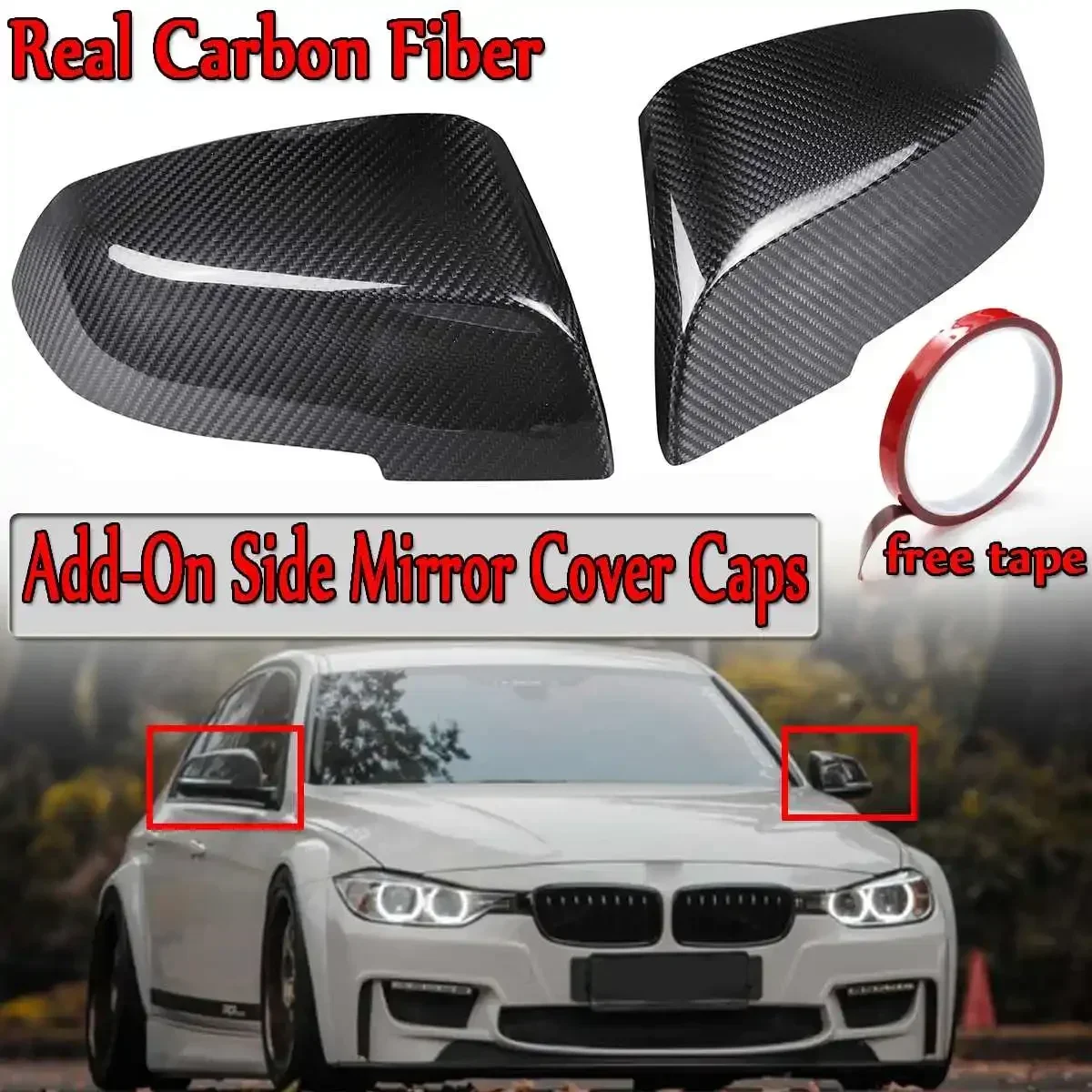 

Real Carbon Fiber Car Side Mirror Cover Caps Add-On For BMW 3 Series F30 F31 F35 4 Series F32 F33 F36 2013-2018 Rear View Mirror