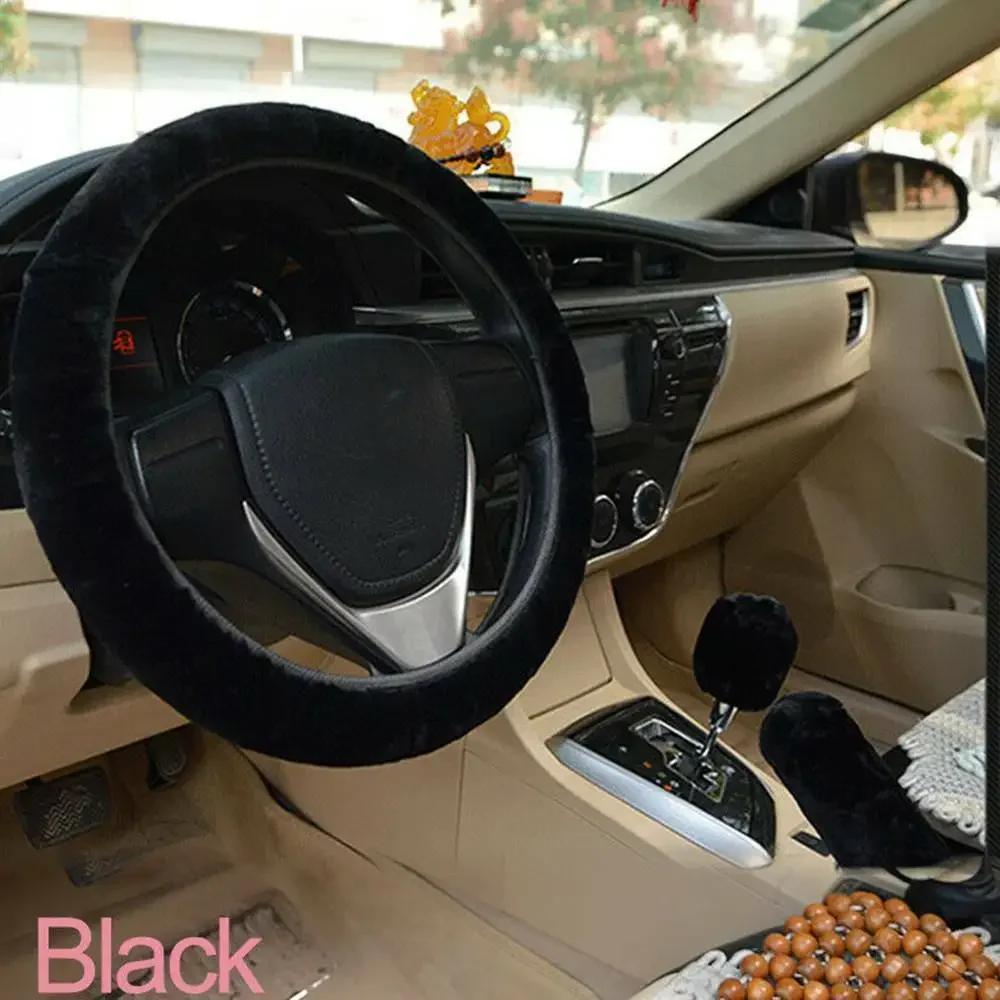 Picture 3: Winter Warm Furry Handbrake Gear Shift Steering Wheel Cover 38cm*38cm 1 Set Include Handbrake Gear Shift & Steering Wheel Cover