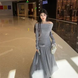 Set for Women in Spring and Autumn 2024 New off Shoulder One Neck Sweater Knitted Paired With Half Length Skirt Trendy Trend