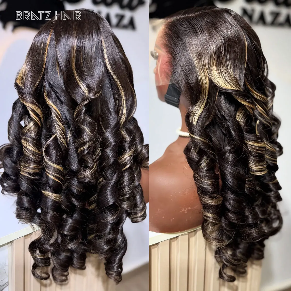 

Highlight Blonde Bouncy Curly Human Hair 13x4 Lace Frontal Wig Pre Plucked 4x4 5x5 Highlight P1b/30 Loose Wave Wigs 300 Density