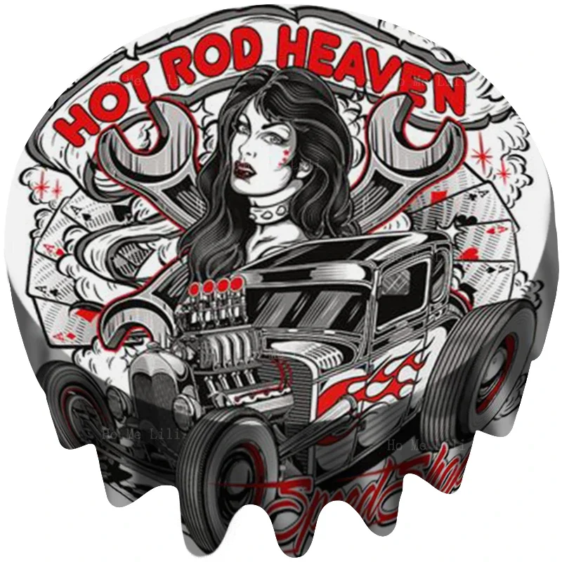 ผ้าปูโต๊ะทรงกลมทนทานสำหรับของตกแต่งโต๊ะรถสไตล์ย้อนยุคคันหนูรถบรรทุกรถเก๋งร้อนสไตล์ป้ายโรงรถโลหะทนทาน