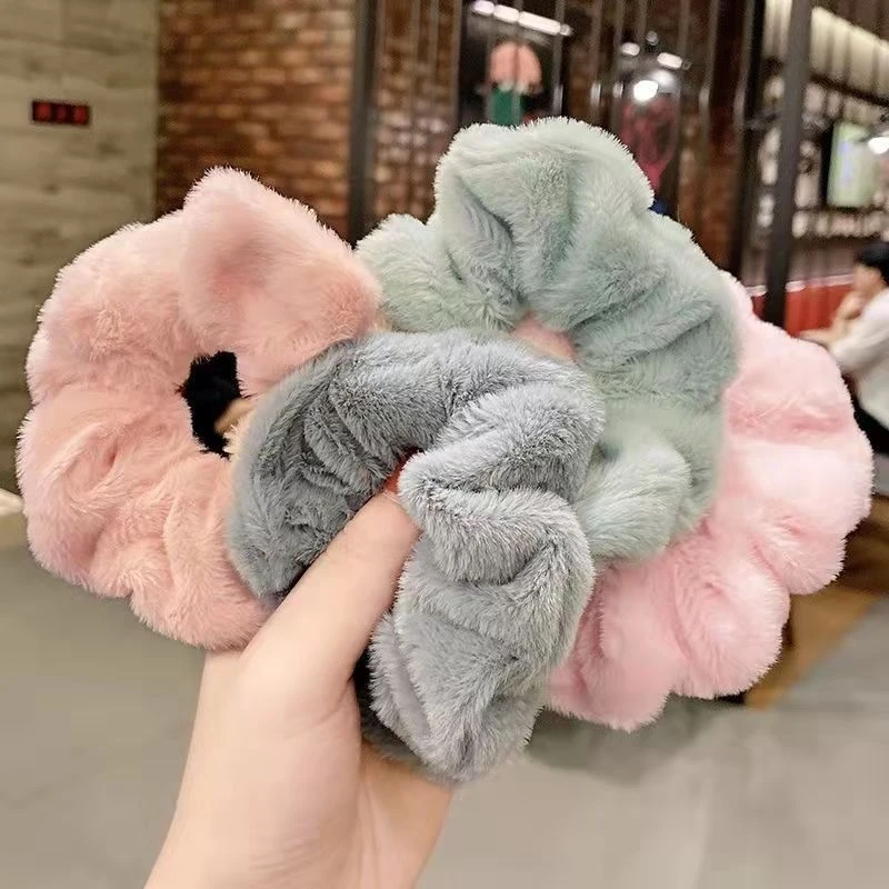 Colorful Soft Hair Tie Scrunchies Women Girls Cute Plush Hairy Velvet Elastic Hair Band Rubber Loop Hair Ponytail Accessories