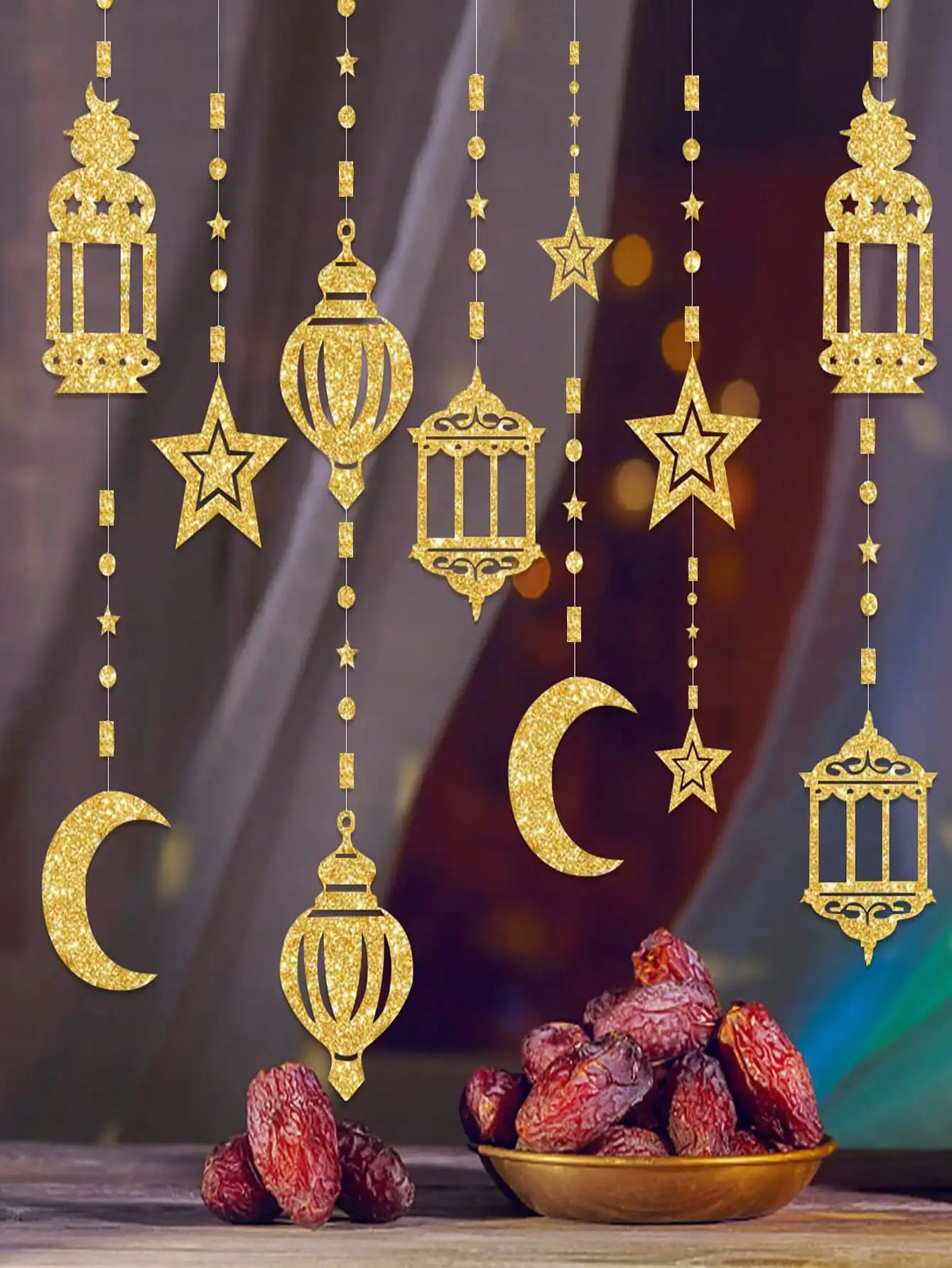 6 Teile/losRamadan Girlande Eid Dekoration Streamer, Ramadan Mubarak Party Banner, Stern Mond Laterne Streamer Hintergrund Glänzende Hängen