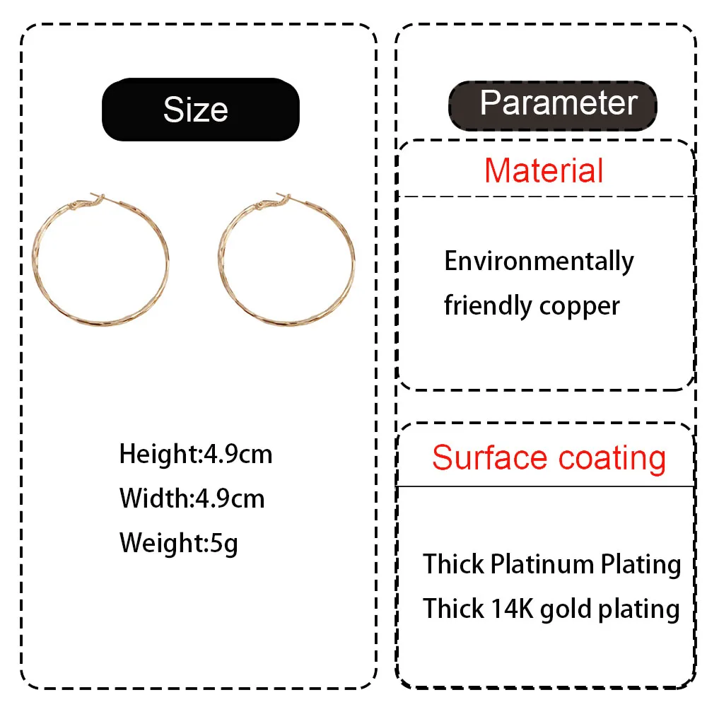 Retro 14k Gold Plated Exaggeration Big Round Hoop Earrings For Women Party Elegant Versatile Personality Hiphop  Jewelry