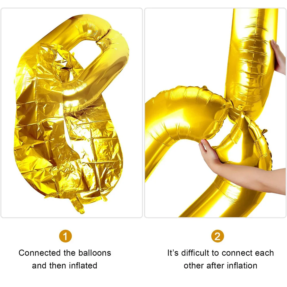 10/24/40 Pcs Gold Chain Balloon 16\'\' Foil 80s 90s Balloon Hip Hop Party Decor Jumbo Chain Link Balloon for Hip Hop Retro Themed