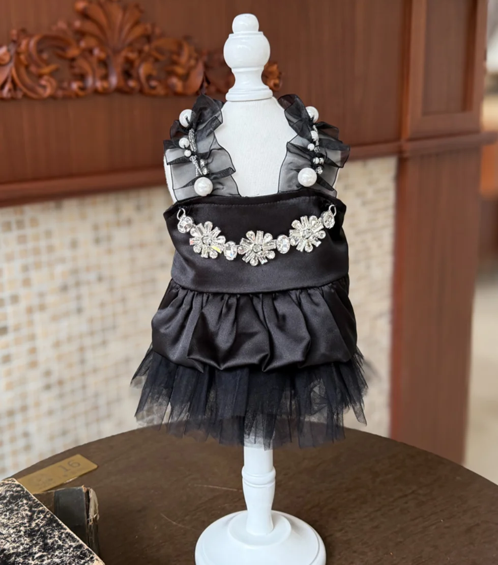 

High-End Custom-Made Luxurious Pet Evening Dress Elegant And Noble Dog Black Chiffon Dress