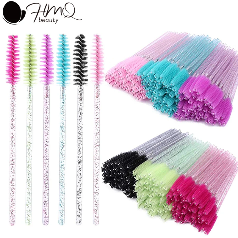 200/500Pcs Crystal Eyelash Brushes Diamond Handle Eyelash Spoolies Mascara Wands Applicator for Eyelash Extension Makeup Tool