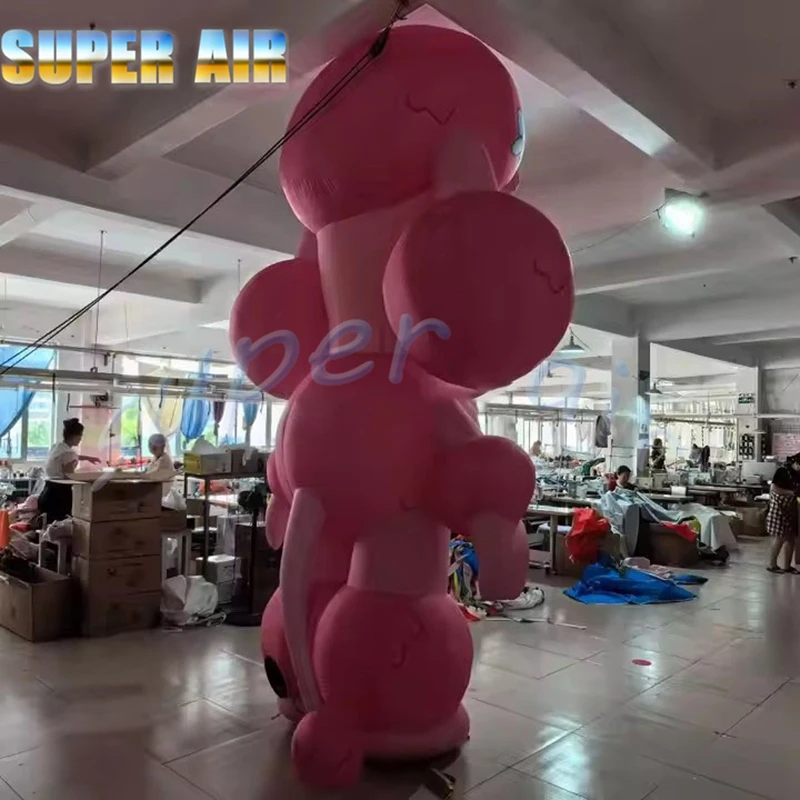 Giant outdoor party decoration animal model inflatable pink dog with curly hair