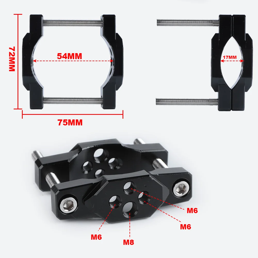Aluminum Motorcycle Fork Tube Handlebar Bracket 17-54mm Pressure Code Stent Mount Clamp Holder For Spotlight Headlight  Fog Lamp image 2