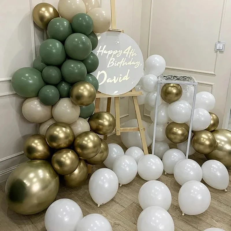 40pcs 10inch Avocado Green Skin Color Latex Balloons Baby Shower Wedding Decoration Metallic Gold Globos Birthday Party Supplies