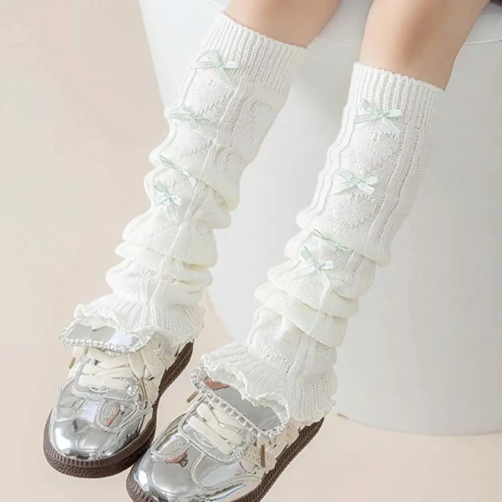 Kawaii Korean Style Children's Leg Warmers JK Lolitas Knitted Leg Cover Pile Socks Long Stockings Plaid Bow Socks Baby