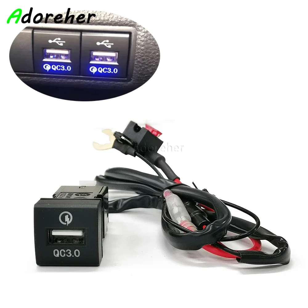 Blue Light Car Quick Charger QC3.0 USB Interface Socket Phone Charger Adapter For Prado Corolla RAV4 Camry HIACE Accessories