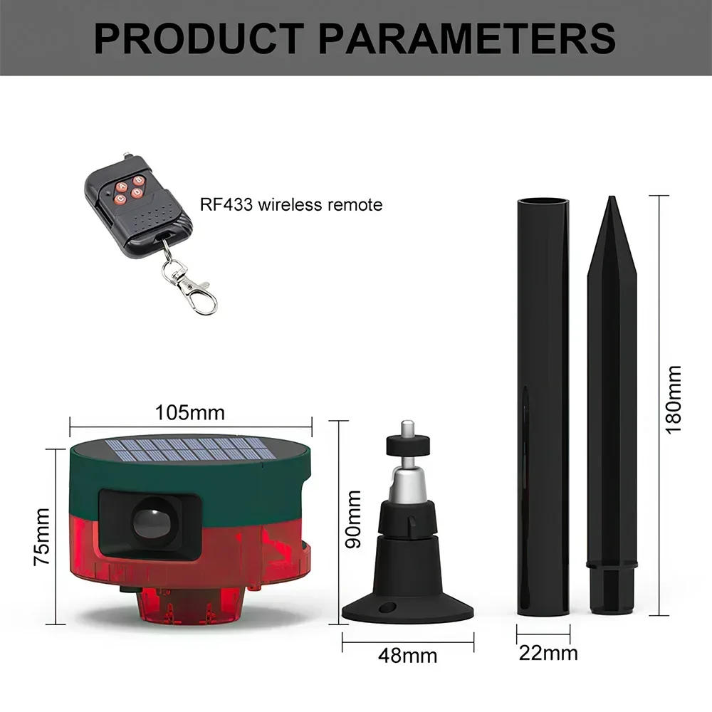 Solar Infrared Motion Sensor Alarm Detector Waterproof Outdoor Animal Repeller Security Alarm 129dB Dog Barking Gunshots Sound