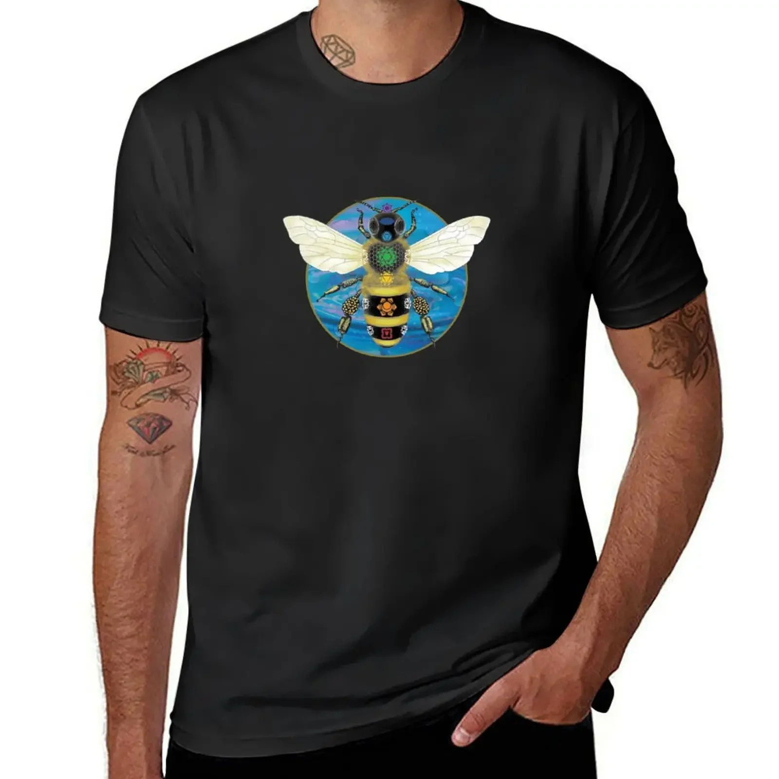 

Chakra Gold Bee - Blue on Black T-Shirt football t shirt oversize t-shirts man mens designer t shirt