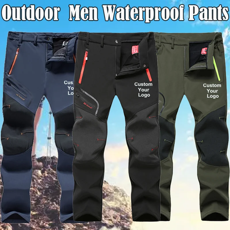 

New Men's Customize Your Logo Winter Outdoor Hiking Trousers Camping Climbing Fishing Skiing Trekking Softshell Warm Pants