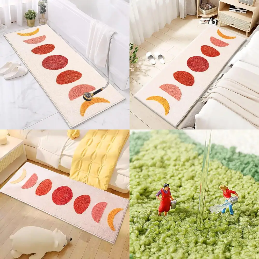 

Bohemian Style Non-Slip Rug, Soft & Fluffy, Washable for Kitchen, Bedroom, Living Room, Bath Mat, 60x20 Inch, Beige