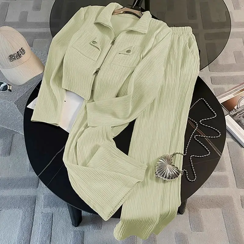 Spring and Autumn Pairing Complete Fashion Sports Set Women\'s High End Sense Coat, Casual Wide Leg Pants Two Piece Set for Women