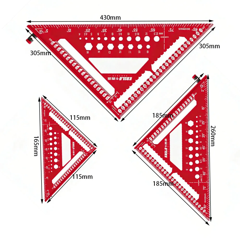 Woodworking Aluminum Alloy Triangle Gauges Measuring Gauging Tools High Precision Marker Angle Ruler Metric and Imperial