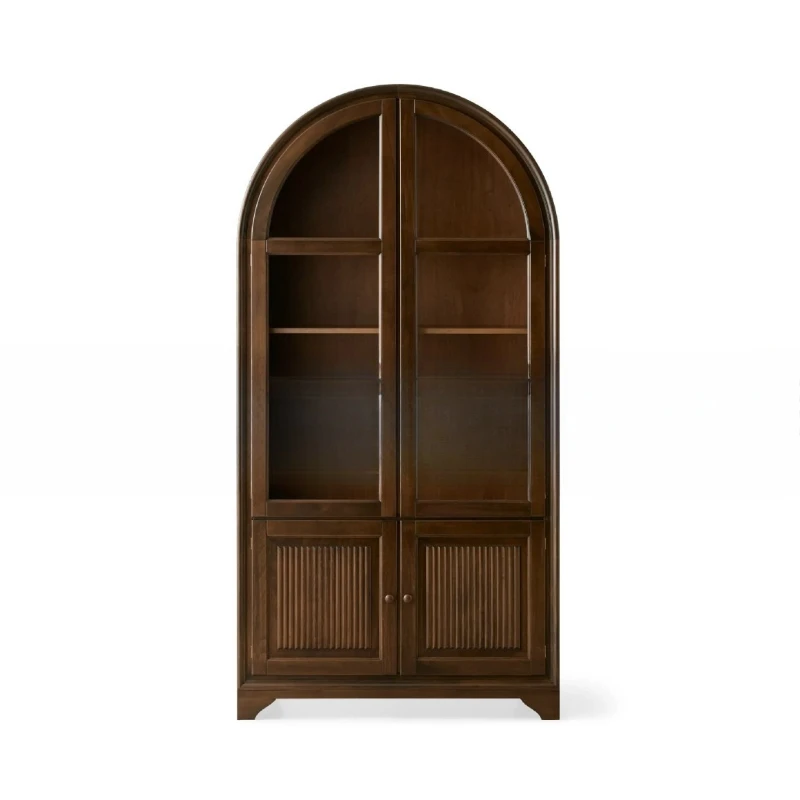 

French retro arched bookcase, solid wood glass door side cabinet