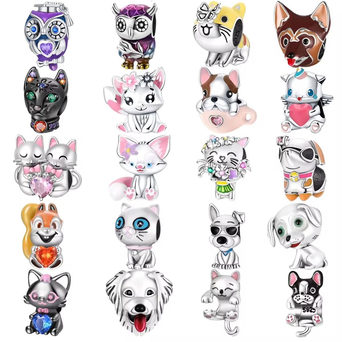 

Original 925 Charms Sterling Silver Ducks Dogs Cats Rabbits Squirrels Fox Beads for Pandora DIY Bracelet Women's Jewelry Gifts