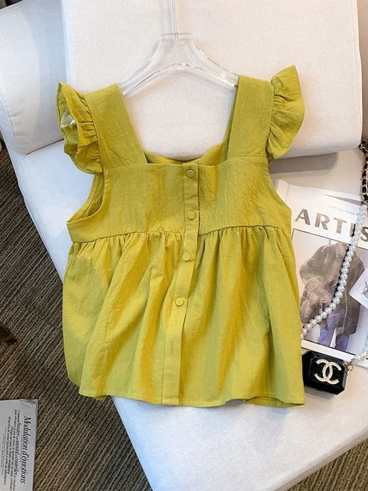 

Fre Sle с квадратным воротником и шифоновым топом, женская летняя милая темпераментная блузка, модная модная блузка irt