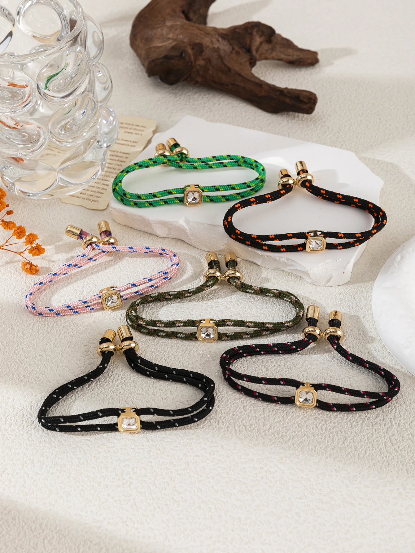 Verstellbares Geflochtenes Seil-Armband Quadratischer Kristall-Charm Gewebtes Schnur-Armband Damen Mode Täglicher Schmuck Geschenk – Detail 4