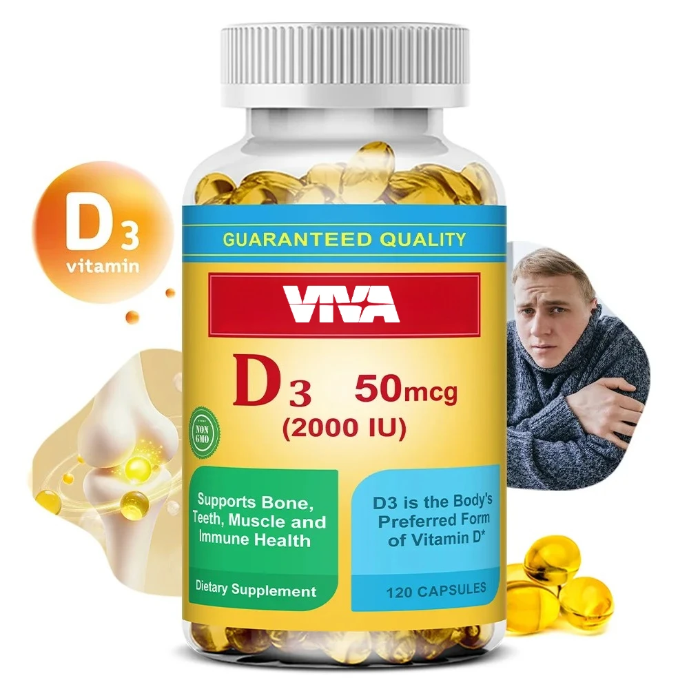 

Капсулы с витамином D3 2000 МОУ (50 мкг), дополнительная добавка с витамином D особо прочности для поддержки костей и иммунитета здоровья, дневная добавка