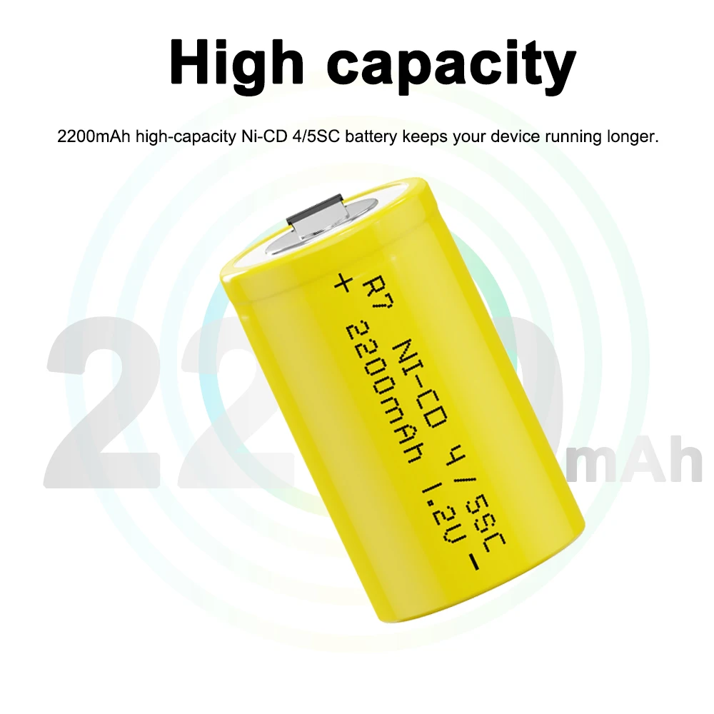 R7 4/5 SC NI-CD Battery 1.2V 2200mAh Sub C Rechargeable Battery for DIY Screwdriver Electric Drill Flashlight SUBC Batteries