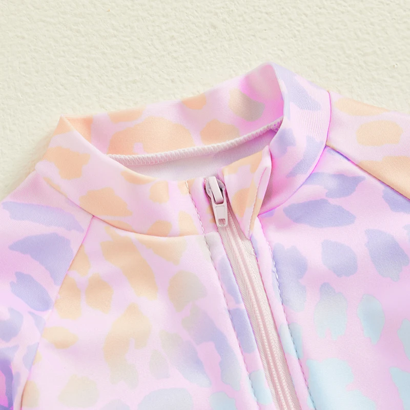 Baby Girl Rash Guard Swimsuit Long Sleeve Swimwear Floral Zipper Ruffle Toddler Bathing Suit Beach Outfit
