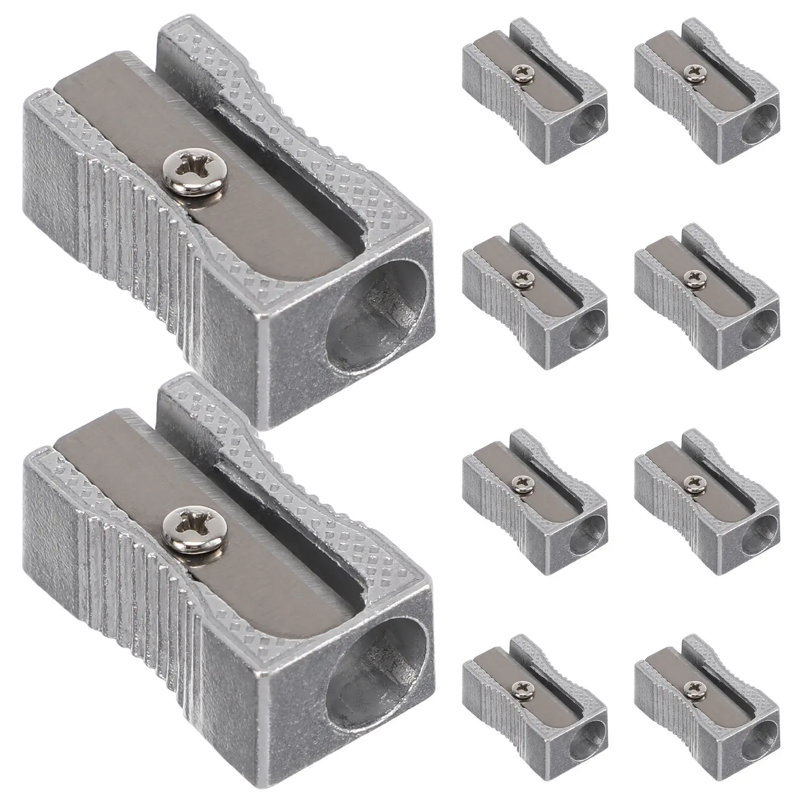 

10PCS 1-Hole Dual Pencil Sharpener Pocket Aluminium Alloy Metal Steel Rectangular Small Sharpeners Silver